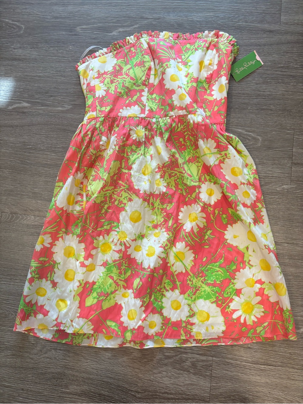 Lilly Pulitzer Coral Strapless Daisy Print Sundress